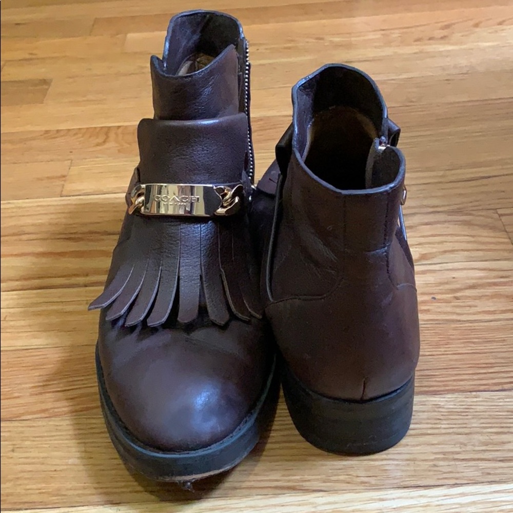 Coach ‘Eagle’ Brown Leather Fringe Bootie - Picture 3 of 8